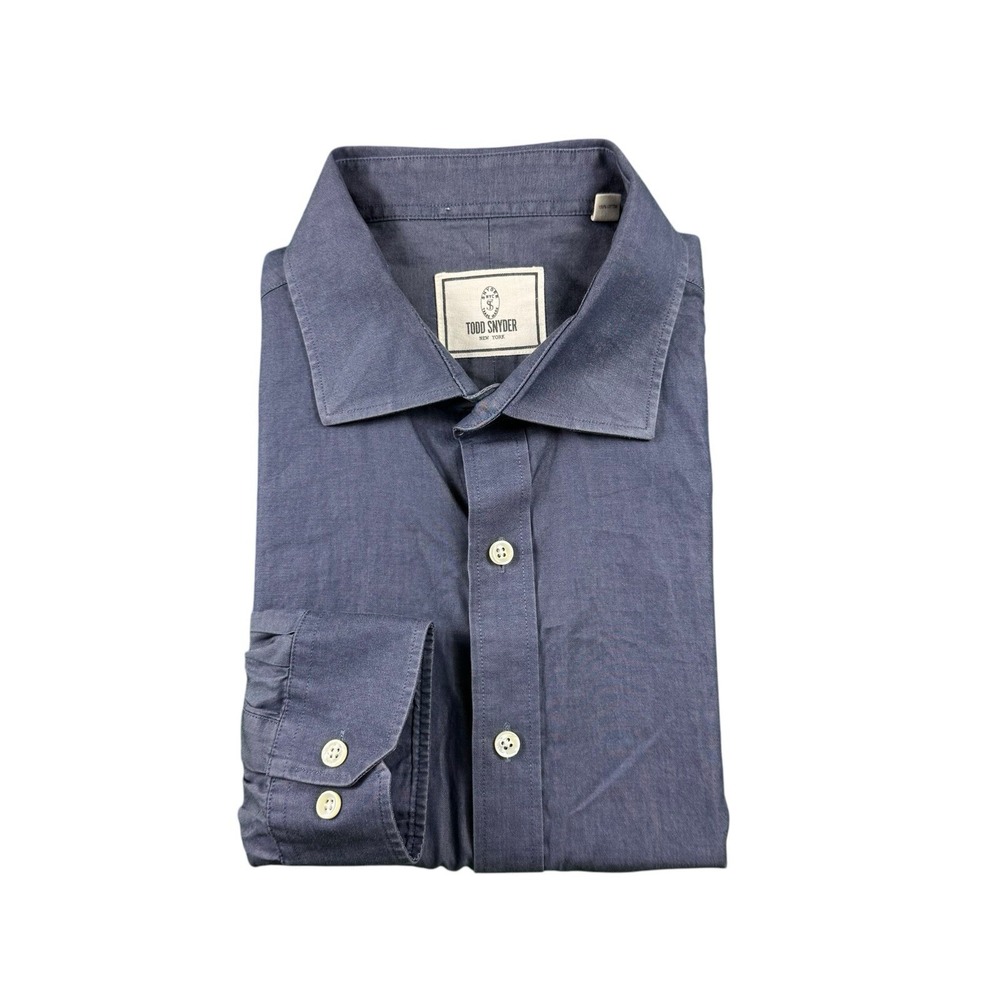 Todd Snyder Blue Dyed Cutaway Collar Cotton L/S Button Front Mens 17.5/34